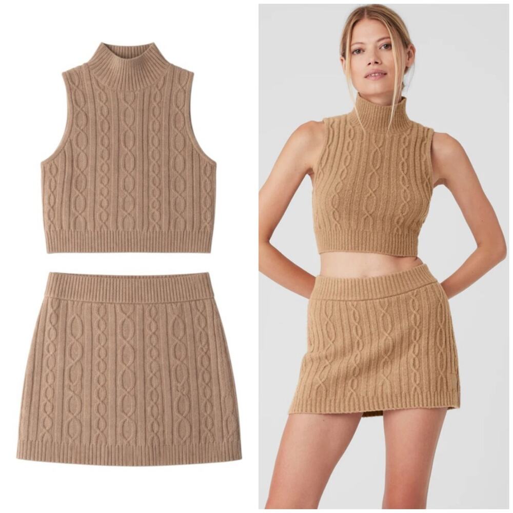 Alo Yoga Cable Knit Winter Bliss Matching Set Size Small/Medium Toasted Almond